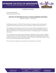 Mohawk Council of Akwesasne (Quebec, Canada) - COVID-19 in Indian Country