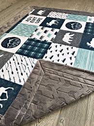 Mountain Minky Baby Blanket Lumberjack Blanket Faux Quilt Mountain Arrow Bear Moose Woodland Adventure Toddler Blanke Minky Baby Blanket Quilts Toddler Blanket