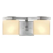 These light fixtures were most likely selected by the home builder because of their low cost. Hampton Bay 2 Light Brushed Nickel Vanity Light With Etched White Glass Shades The Home Depot Canada