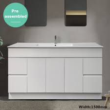 Set includes 2 vanity mirrors, 2 vanity sinks, 2 vanity sink bases and 4 vanity drawer bases; Luca 150cm Free Standing Bathroom Vanity Top Quality Arova