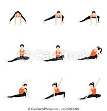 These are basically yoga poses or postures many that may be familiar to us. Side Lunge Sequence Yoga Asanas Set Illustration Stylized Woman Practicing Yoga Postures Prasarita Padottanasana And Canstock