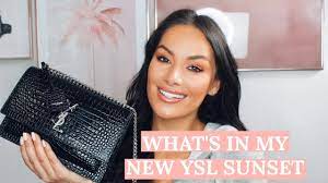 Buy saint laurent medium sunset leather shoulder bag at saksfifthavenue. What S In My Bag Saint Laurent Sunset Medium Review Beauty S Big Sister Youtube