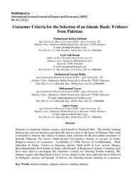 Banking services are available for. Consumer Criteria For The Selection Of An Islamic Bank Evidence From Pakistan Munich Personal Repec Archive