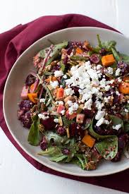 Roasted Sweet Potato Beet Apple And Quinoa Salad Is Made With Fresh Greens Vegetables Spiced Pe Roasted Sweet Potatoes Salad With Sweet Potato Beet Recipes