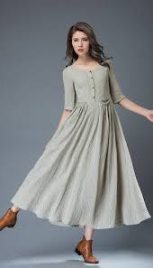 Gray Linen Dress Maxi Dress Women Dress C815 By Yl1dress On Etsy Long Linen Dress Linen Dress Women Maxi Dresses Casual