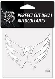 Red, white, and blue stripes at bottom of jersey; Washington Capitals White 4x4 Inch Auto Decal White