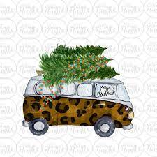 Christmas Vw Van Png Leopard Van With Trees Sublimation Designs Merry Christmas Antique Van Subli Christmas Phone Backgrounds Christmas Art Christmas Cover