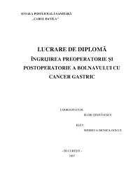 Pdf Scoala Postliceală Sanitară Carol Davila Lucrare De Diplomă Ingrijirea Preoperatorie Si Postoperatorie A Bolnavului Cu Cancer Gastric Cristina Paun Academia Edu
