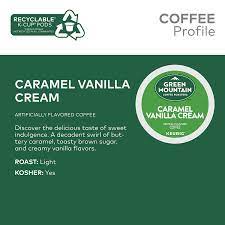 This one of a kind brew by green mountain takes its signature roast beans and combines it with a butter caramel and brown sugar. Green Mountain Coffee Roasters Caramel Vanilla Cream Single Serve Keurig K Cup Pods Flavored Light Roast Coffee 72 Count Amazon Com Grocery Gourmet Food