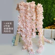 仿真花紫藤繡球婚慶白色 藤條婚禮酒店裝飾藤蔓 假花絹花花藤包郵 hanging garland bunch of flowers silk flowers