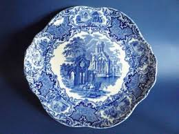 Large George Jones Blue and White Abbey Ware Cake Plate c1933