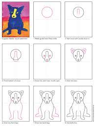 Easy How To Draw A Dog Tutorial And Dog Drawing Coloring Page Dog Art Projects Blue Dog Art Kids Art Projects