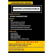 Rekrutmen.net tidak memiliki hubungan dengan pihak manapun dan tidak pernah meminta biaya apapun. Lowongan Kerja Kantor Layanan Publik Di Solo Info Loker Solo