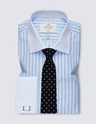 Non Iron Bold Stripe Mens Classic Fit Shirt With Semi Cutaway Collar And French Cuff In Blue Whi Formal Shirts For Men Striped Shirt Men Dress Shirt And Tie