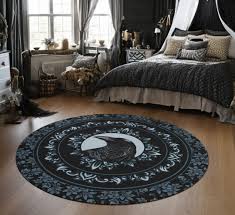 Round Gothic Raven Rug, Black & Blue ...