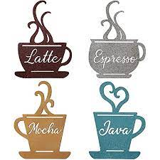 Try this coffee themed kitchen decor guide and start to change your kitchen. Amazon Com 4 Pieces Metal Coffee Cup Wall Decor Metal Cafe Themed Decorations Brown Turquoise Yellow And Offwhite Vintage Mug Art For Decorative Kitchen Dining Room Restaurant Coffee Shop Accessories Furniture Decor