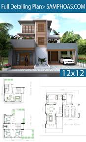 Sketchup Modern 4 Bedrooms Home Plan 11x12m Samphoas Plansearch House Plans Mansion House Plans Contemporary House Plans
