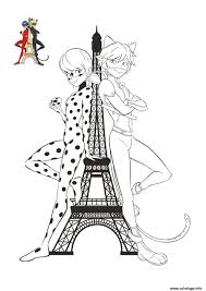 Coloriage Chat Noir Et Ladybug Tour Effeil Paris France A Imprimer Ladybug Coloring Page Emoji Coloring Pages Minion Coloring Pages