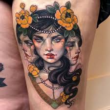 Tattoo Artist Hannah Flowers Authors Style Color Neo Traditional Tattoo Au Traditional Tattoo Flowers Traditional Tattoo Woman Face Traditional Tattoo Woman