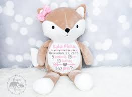 Birth Announcement Stuffed Animals Baby Girls Birth Stat Plush Fox Birth Announcement Stuffed Animal Monogrammed Fox Newborn Gift Personalized Fox Newborn Gifts