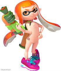 plantroast, inkling, nintendo, splatoon (series), splatoon 1, highres, nude  filter, third-party edit, 1girl, 3d, closed mouth, colored eyebrows, domino  mask, flat chest, full body, holding, loli, looking at viewer, mask, navel,  nipples,