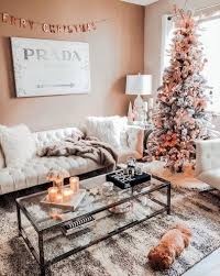 Or a large floral arrangement next to a small tray for remotes. Rose Gold Living Room Decor