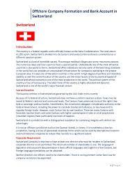The understanding of the most appropriate company type is essential and the minimisation of any risks and the maximisation of business growth are the keys for you to succeed in global business. Switzerland Offshore Company Formation Update Pdf
