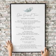 814,055 likes · 6,111 talking about this. Handmade Products Marianne Williamson Poem Inspirational Wall Art Our Deepest Fear Poetry Quote Printable Instant Download Home Kitchen