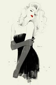 Black And White With Pop Of Color Drawing This Is A Female Portrait With Nice Use Of Background Color And White Space I Like The Classic Black White And Red Color Scheme Art Drawings