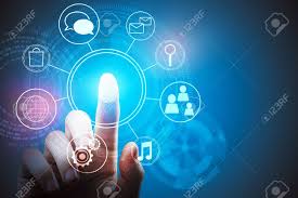 Hand Pointing At Abstract Digital Business Chart Technology