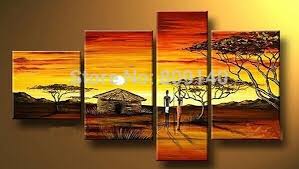 African Landscape Oil Painting Big Size Wall Art Grass House Handmade Abstract Home Office Hotel Wall African Wall Art Large Canvas Painting African Paintings
