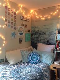 Tapestry From Amazon On Bed With Wallpaper Matching Blue Feature Wall Fairy Lights Hung Around Corner Of Room In 2020 Cool Dorm Rooms Dorm Room Decor Cute Dorm Rooms