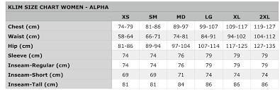 klim size chart women bartang