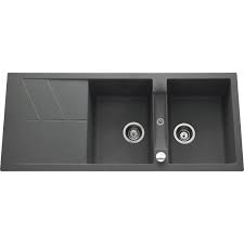 Evier A Encastrer Quartz Et Resine Gris Metallise Calypso 2 Bacs Avec Egouttoir Egouttoir Evier Et Metallise