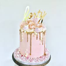 21st Birthday Rose Gold Cakes For Girls Pink Buttercream Cake With Buttercream Flowers Including Roses And Peonies A Gold Drip And Crushed Mering Sparkle Cake 40th Birthday Cakes 21st Birthday Cakes