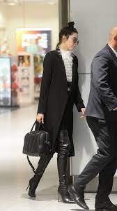 Kendall Jenner Arriving At London Heathrow Airport December 2015 Motorcycle Boots Outfit Winter Boots Outfits Boots Outfit