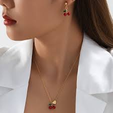 Pendant Vivienne Westwood Cherry Earrings Women's Cherry Necklace Earrings  Elegant European Style Temu