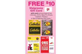 Use of the walgreens gift card constitutes acceptance of these terms: Expired Walgreens Buy 2 Select Gift Cards Get 10 Walgreens Gift Card Free Brinker Chili S Cabela S More Gc Galore