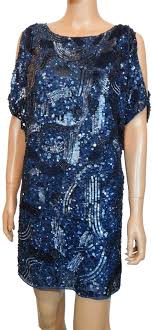 Aidan Mattox Blue Sequin Cold Shoulder Short Cocktail Dress Size 0 Xs