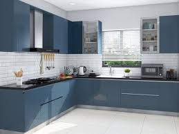 Indian kitchen cabinets l shaped google search kitchen modular. Classic Blue L Shaped Modular Kitchen India Homelane