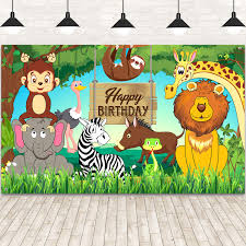 Floral party hollywood & cinema iridescent party metallic gold party metallic silver party pick & mix pastel create a safari adventure for your child's party. Jungle Animal Theme Birthday Party Decorations Extra Large Fabric Safari Animal Elements Printed Happy Birthday Backdrop Funny Cartoon Forest Banner Background For Birthday Party Supplies 6 X 3 6ft Buy Online In Jersey
