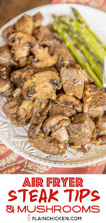 Best salisbury steak recipe ~ seasoned ground beef patties seared then simmered in rich mushroom onion gravy. Air Fryer Steak Tips Mushrooms Plain Chicken