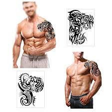 Amazon Com Konsait Large Temporary Tattoos Half Arm Chest Tattoo Men Tribal Totem Tattoo Make Up Body Art Sticker For Halloween Party Supplies Beach Pool Party Favor Decor Dress Up Costume Accessories 8sheets
