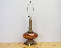 Vintage Amber Bubble Glass Table Lamp With Red Velvet Shade Glass Table Lamp Bubble Glass Lamp