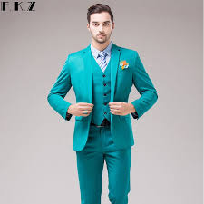Cyan Suit Suits Wedding Dress Men 3 Piece Suits