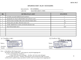 Laporan pemeriksaan hendaklah disediakan dengan menggunakan borang laporan lembaga pemeriksa (kew. Kew Pa1 Borang Laporan Penerimaan Aset Alih Kerajaan