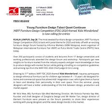 The competition which ended on 24 march, was open to malaysians aged 18 years and above. Miff Furniture Design Competition 2021 Theme Design For The New Normal