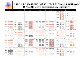 It said this is due to unplanned breakdowns and low water levels at its pumped storage. Eskom Load Shedding Schedule June 2018 The Gremlin George News