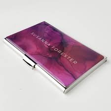 Networking is all about generating interest, so make sure your accessories do just that! Personalized Business Card Case Monogram Purple Abstract Business Card Holder For Office Her Credit Modern Card Holder Gifts For Woman E124 Business Card Cases Office Deshpandefoundationindia Org