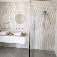 Small white hexagon tile bathroom. Instagram Photo By Gerard S Tiling Apr 21 2016 At 10 11am Utc Scandinavian Bathroom Modern Scandinavian Bathroom Bathroom Tile Designs
